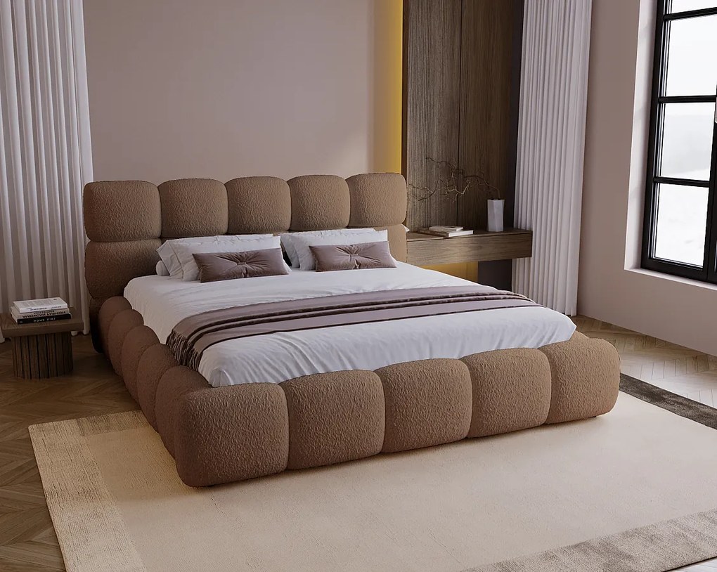 BESILIO Nowoczesne łóżko z pojemnikiem i stelażem 120x200 Boston - modne łóżko sypialniane- Brązowy