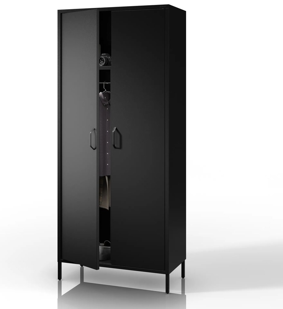 Szafa na ubrania metalowa loftowa czarna: Modern FLAVIO 800 x 1850 x 450 mm