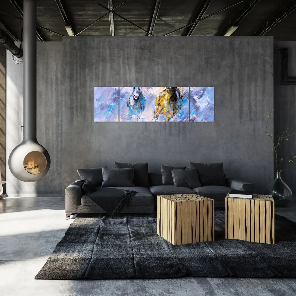 Obraz biegnących koni, obraz olejny (170x50 cm)
