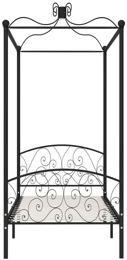 Czarne rustykalne łóżko z baldachimem 100x200 cm W7-E66