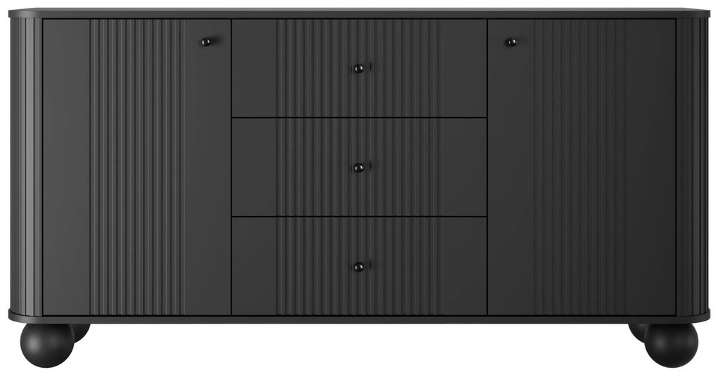 Komoda z szufladami Vesper 160 cm - czarny / czarne uchwyty / nogi kule