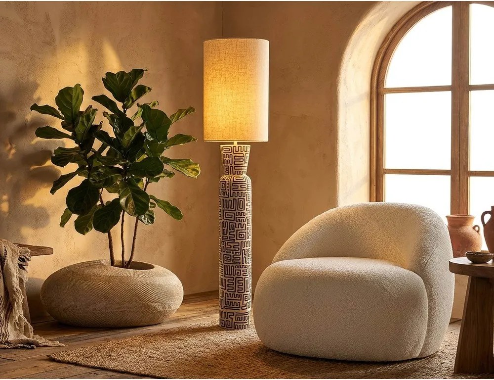 Czarno-kremowa lampa stojąca z tekstylnym kloszem (wysokość 145 cm) Nairobi – Mauro Ferretti