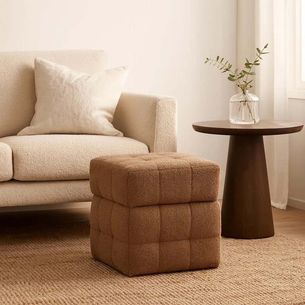 Pufa ze schowkiem kostka SQUARE, tapicerka baranek, 38 x 38 x 37 cm