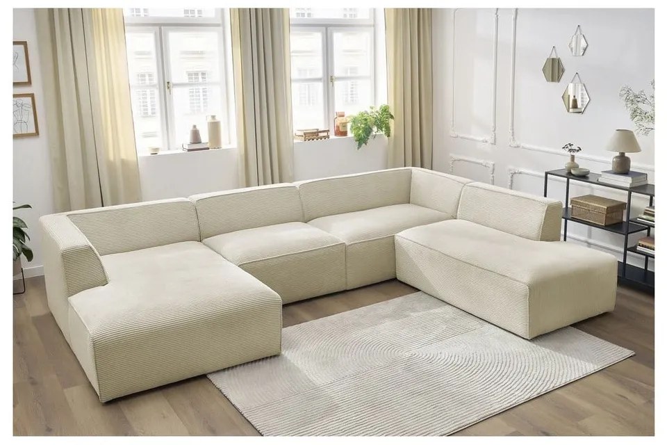 Beżowy sztruksowy narożnik modułowy (prawostronny/w kształcie litery U) Megeve – Bobochic Paris
