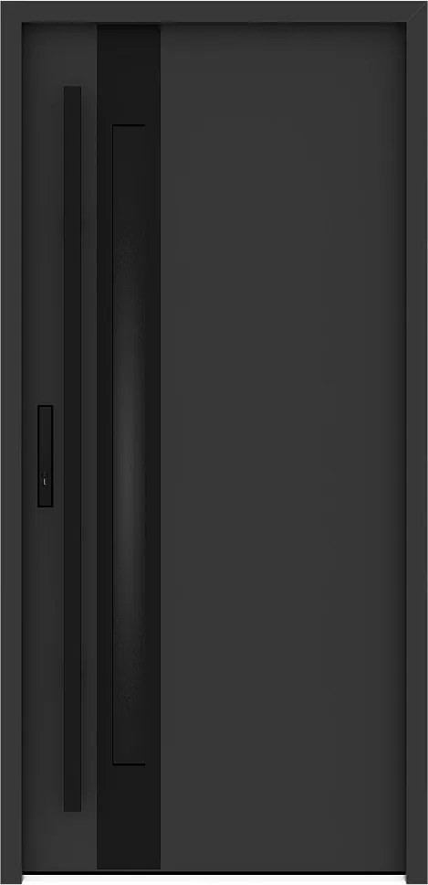 Stalowe drzwi wejściowe pełne, nierdzewne wys. 207 x szer. 100 cm - grubość 68mm - szkło dymione - antracyt i czerń - otwieranie w prawo - CALOSA