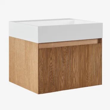 Zestaw Mebli Łazienkowych Z Drewna Z Wbudowaną Umywalką Aldeia Popielaty Brąz & Bezlusterkowiec & Bez Kranu & ↔︎ 60 Cm - Sklum