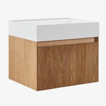 Zestaw Wiszących Mebli Łazienkowych Zintegrowany Z Umywalką Aldeia Popielaty Brąz & Bezlusterkowiec & Bez Kranu & ↔︎ 60 Cm - Sklum