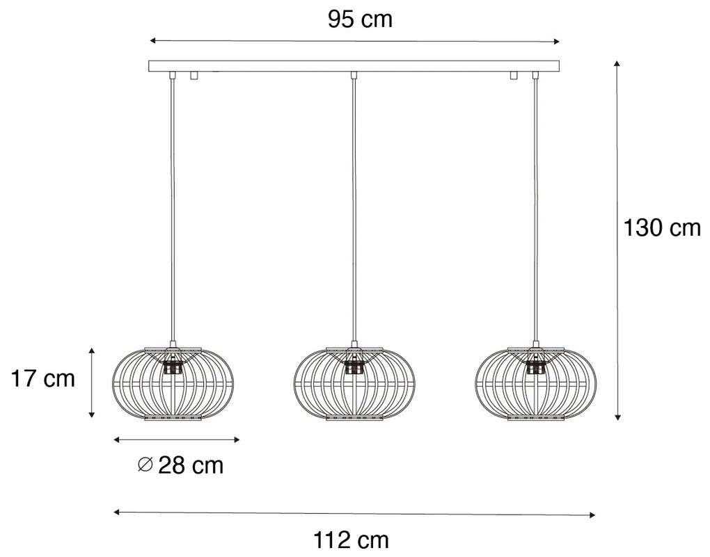 Orientalna lampa wisząca bambusowa 3-punktowa wydłużona - AmiraKolonialny Oswietlenie wewnetrzne