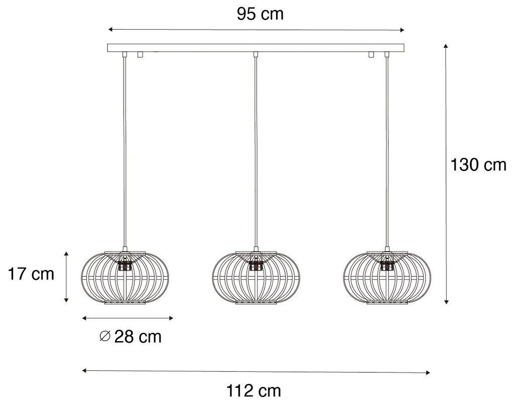 Orientalna lampa wisząca bambusowa 3-światłowa prostokątna - AmiraKolonialny Oswietlenie wewnetrzne