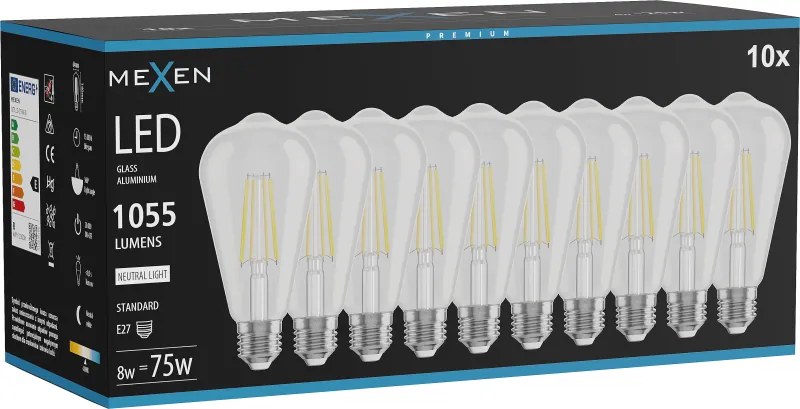Mexen Vintis 10x żarówka filament LED E27, ST64, 8W, Neutralna - 4000K, 1055 lm, clear - L152-E27-0840-00x10