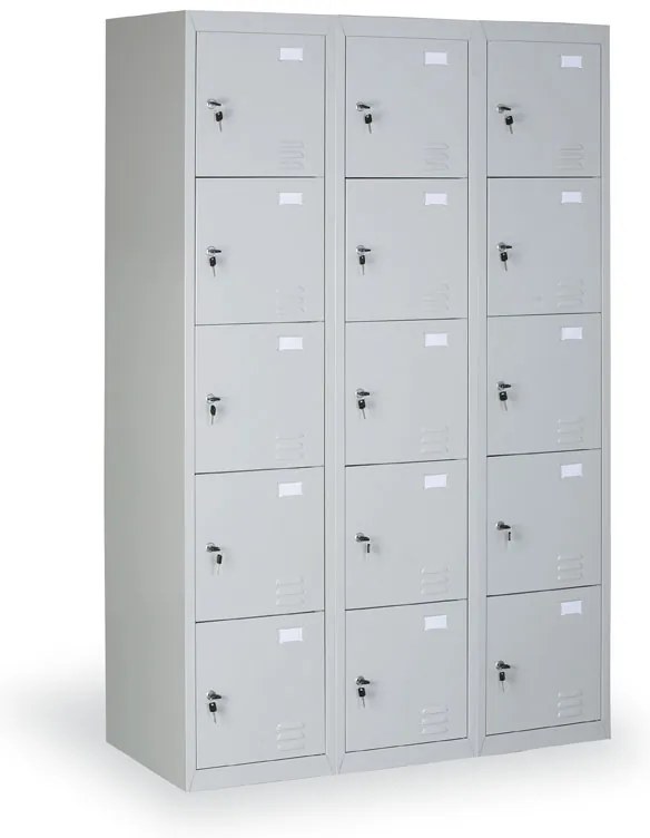 Szafka skrytkowa S2, 15 schowków, 1820 x 1140 x 500 mm, demontaż, zamek cylindryczny, drzwi szare