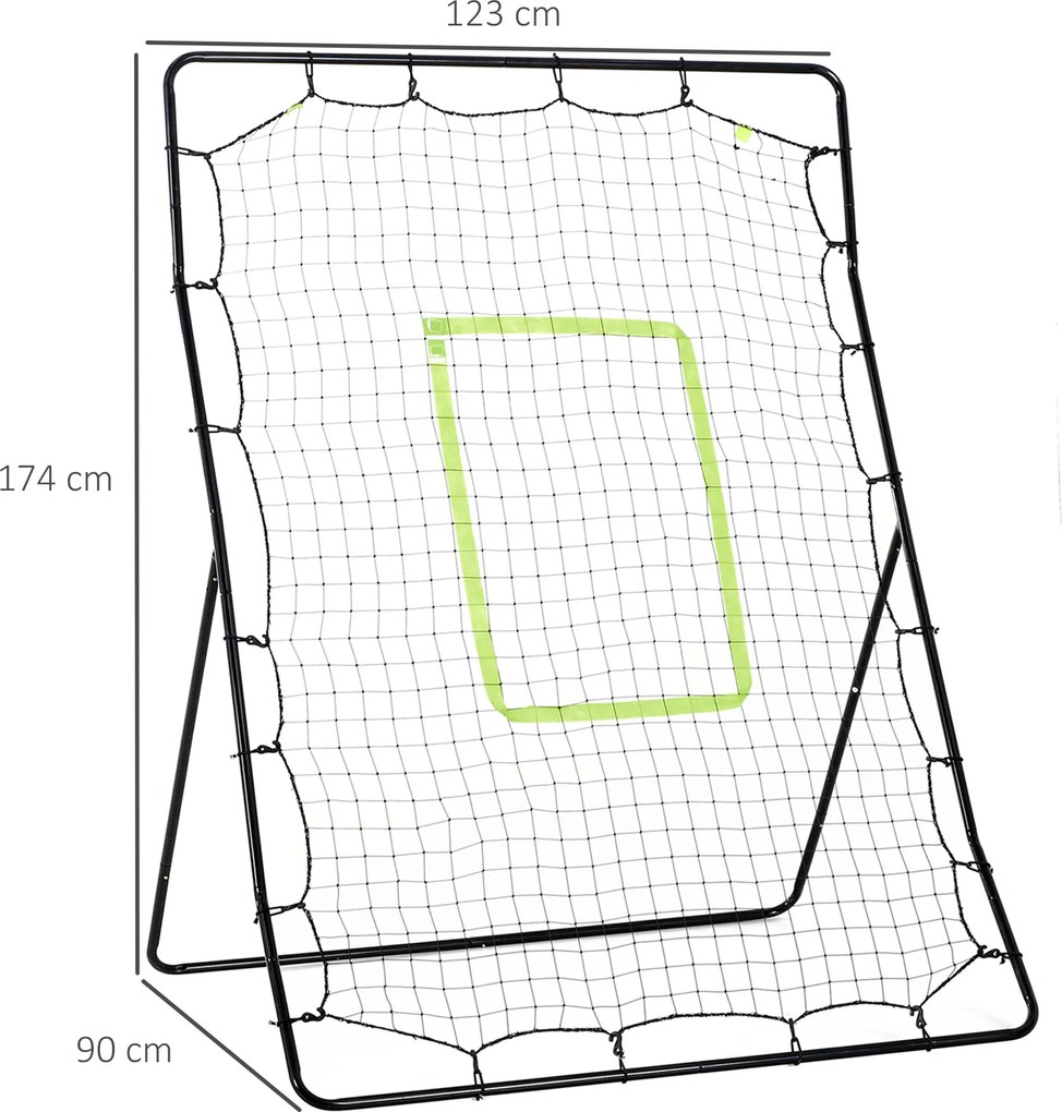 HOMCOM Odbijacz Baseballowy z Wieloletnią Wytrzymałością, Metalowa Rama, Zielona Strefa Trafienia, 174W x 123S x 90G cm