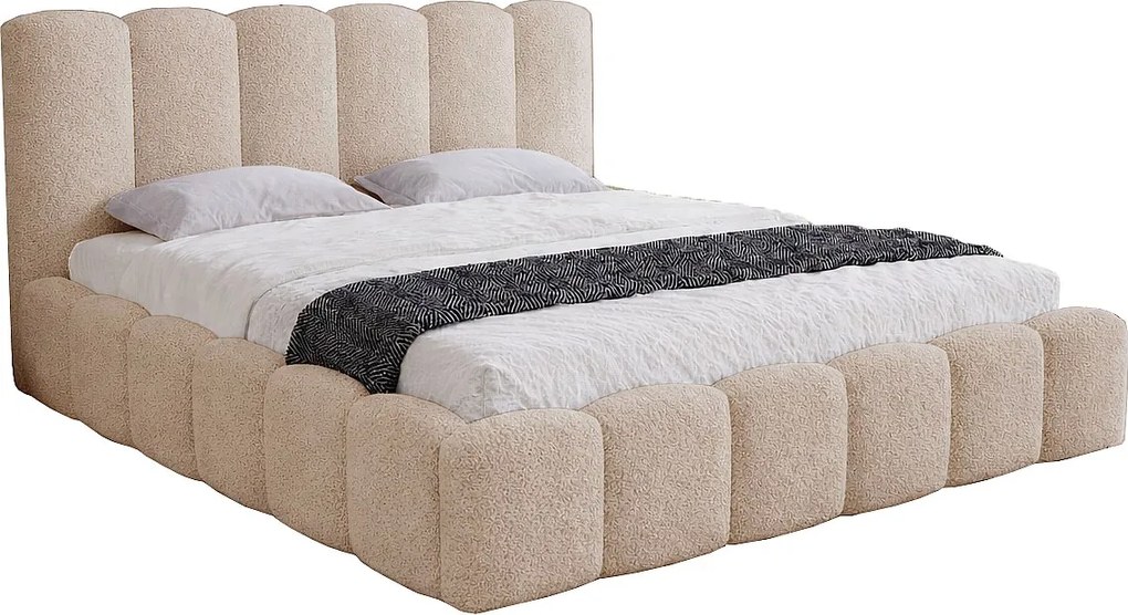 Łóżko dwuosobowe 200x200 Florent - łóżko z pojemnikiem i stelażem drewnianym - boucle, beżowy (Lambi 6)