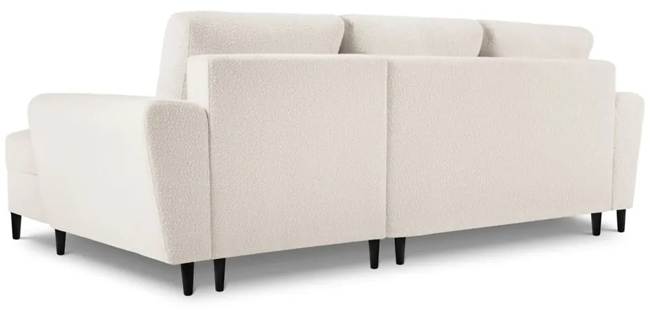 Beżowy rozkładany/ze schowkiem narożnik z materiału bouclé (prawostronny/z szezlongiem) Kyoto – Cosmopolitan Design