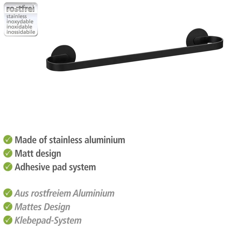 Samoprzylepny metalowy wieszak na ręczniki w kolorze matowej czerni Bivio – Wenko