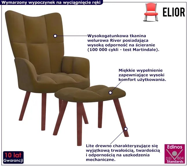 Brązowy tapicerowany welurem fotel pikowany - Debora