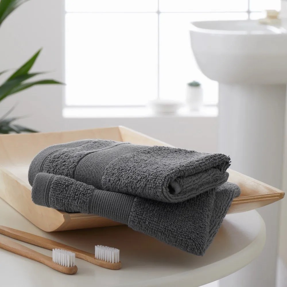 Ciemnoszare bawełniane ręczniki frotte zestaw 2 szt. 30x30 cm Anti-Bacterial – Catherine Lansfield