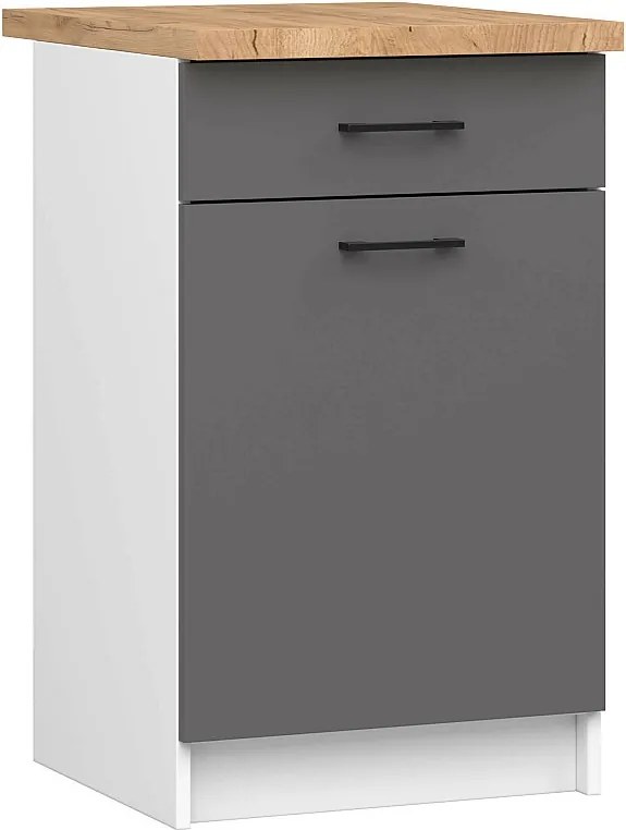 Szafka kuchenna AKORD S50 z blatem system OLIWIA Biała 50 cm 1 drzwi 1 szuflada kolor Grafit Szary mat 2 półki 50x46x85 cm