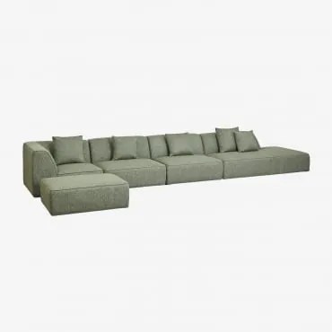 Sofa Narożna Modułowa Cardea 4-częściowa Z Szezlongiem Po Prawej Stronie I Tapicerowanym Pufem Bouclé Salvia Zieleń - Sklum