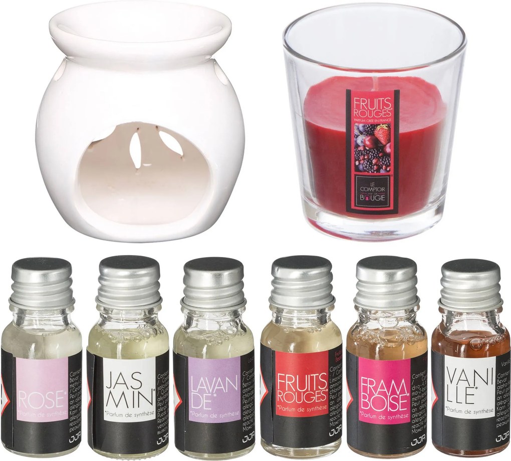 Zestaw zapachowy: kominek, świeczka + olejki zapachowe, 8 elementów