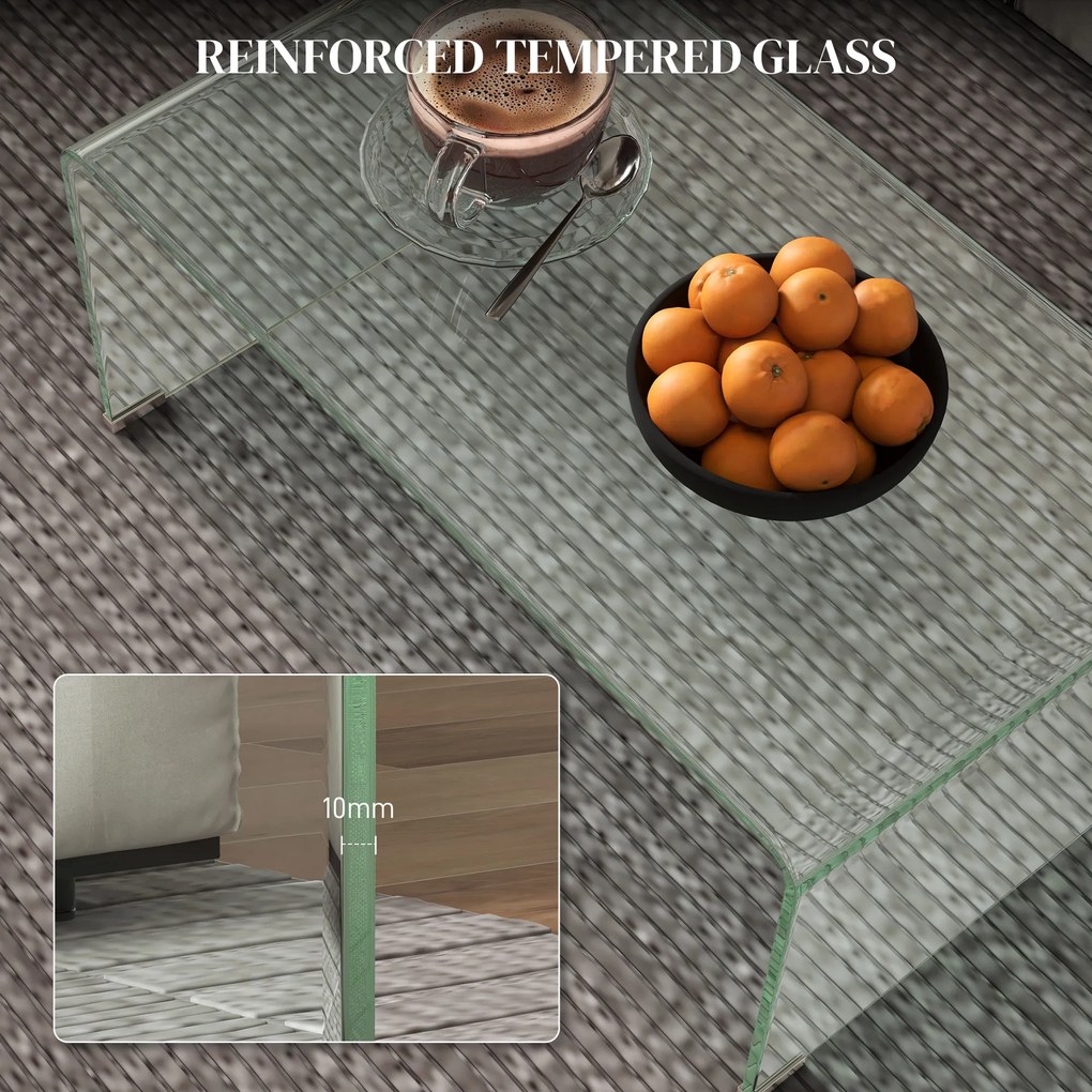 HOMCOM Stabilny stolik kawowy ze szkła, jednolity design, prosty i nowoczesny, 80 x 45 x 35 cm, przezroczysty