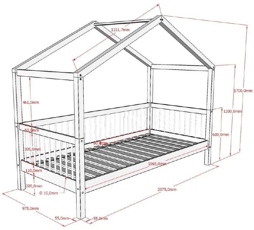 Białe łóżko dziecięce z litego drewna bukowego w kształcie domku z wysuwanym łóżkiem 90x200 cm Forrest – Vipack