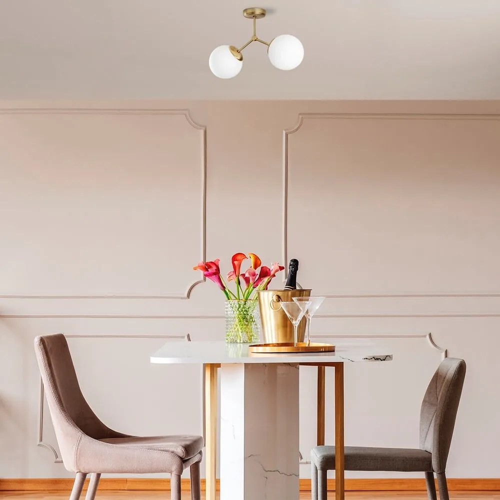 Biała/w kolorze mosiądzu lampa sufitowa ze szklanym kloszem 15x44 cm Damar – Opviq lights