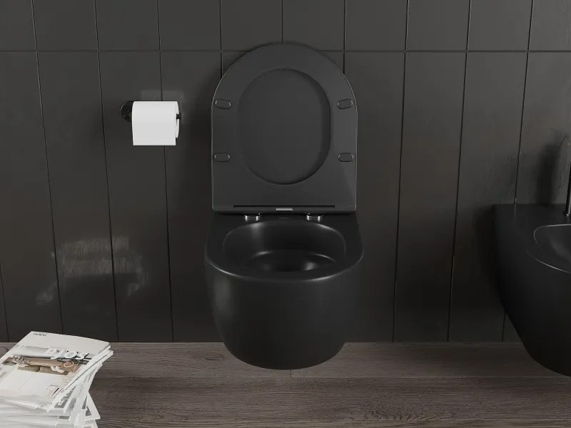 Mexen Carmen miska wc Rimless Tornado z deską wolnoopadającą slim, duroplast, czarna mat - 30881085T