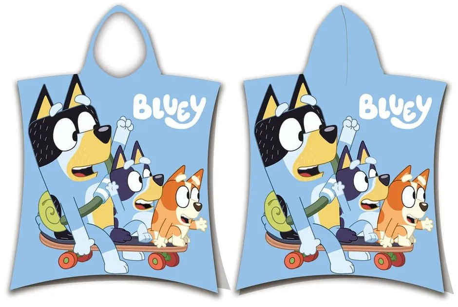 Niebieskie bawełniane ponczo dziecięce w rozmiarze 3-8 lat Bluey Skate – Jerry Fabrics