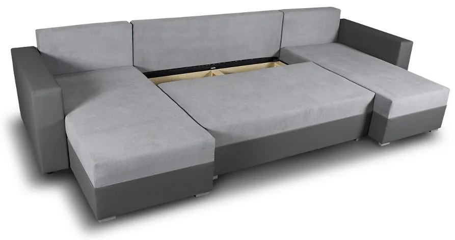 Przestronny narożnik U z funkcją spania - DUO, do dużego salonu, Szaro biały, wygoda i designerski styl