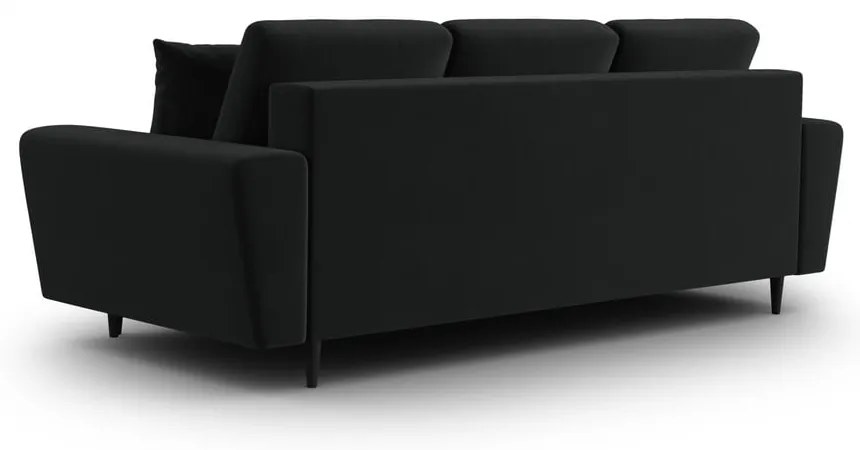 Czarna aksamitna rozkładana/ze schowkiem sofa 235 cm Kyoto – Cosmopolitan Design