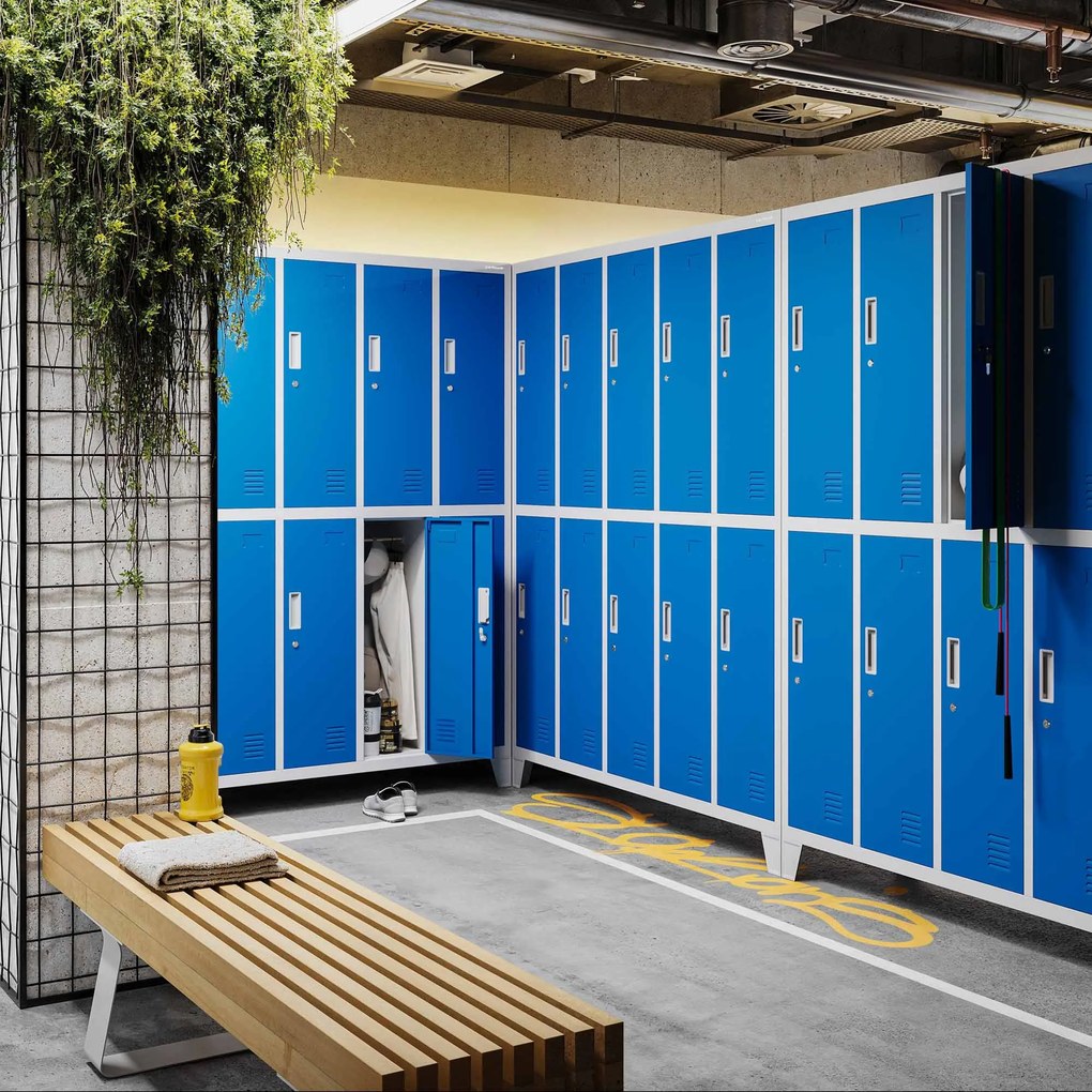 Szafa BHP ubraniowa 10-drzwiowa szaro-niebieska: BARTEK, 1360 x 1720 x 450 mm