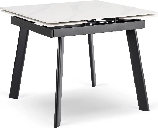 Stół Rozkładany Kwadratowy LARES 90-150 cm Ceramiczny Biały Marmur/Czarny Nowoczesny