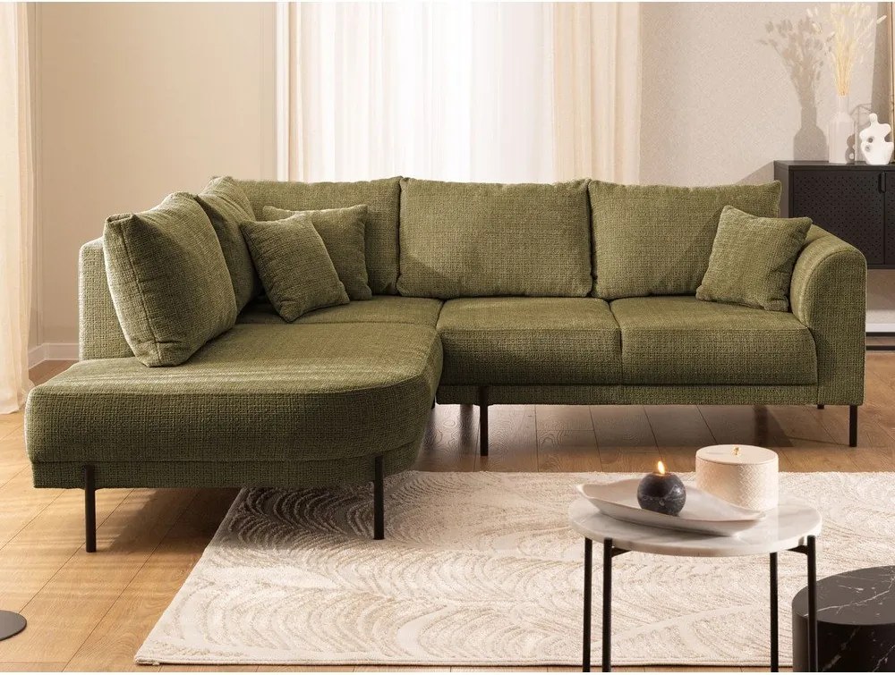 Zielony narożnik z tkaniny szenilowej (lewostronny/w kształcie litery L) Mauris – Ropez