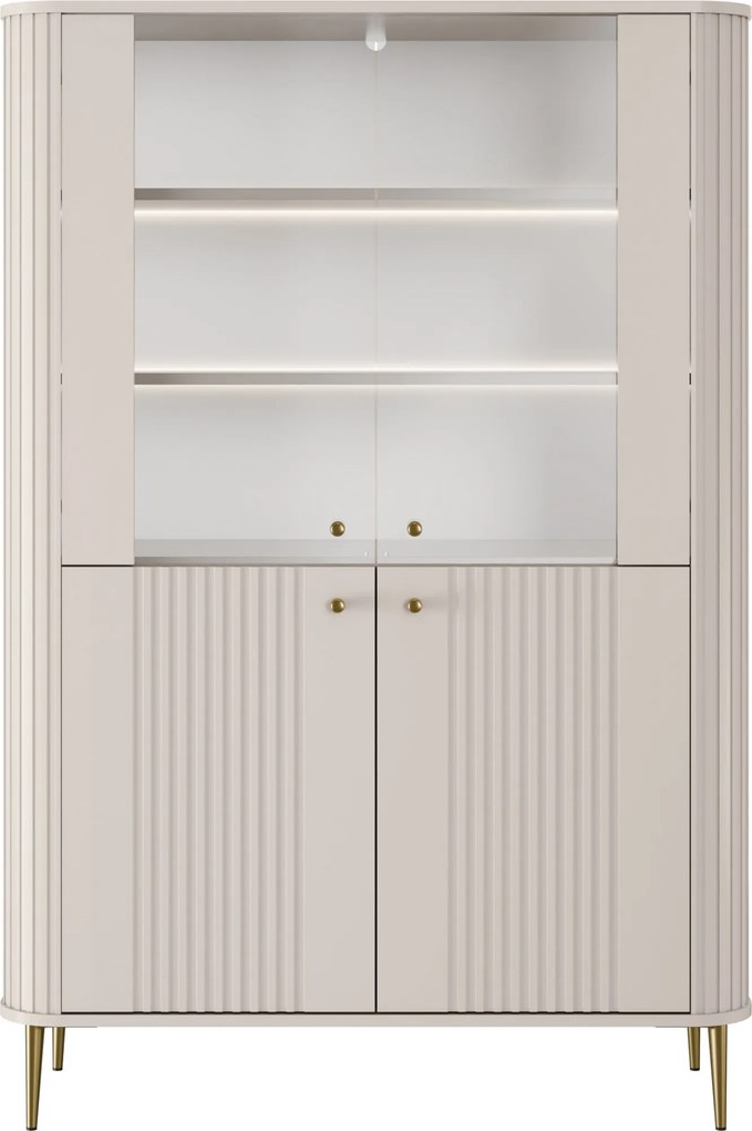 Witryna Vesper 103 cm czterodrzwiowa - kaszmir / złote nogi