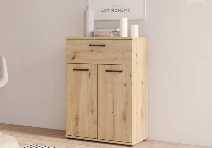 Dwudrzwiowa komoda wąska z szufladą Niko 33-D78 dąb Artisan