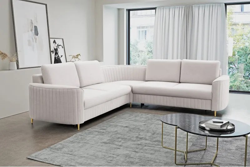 Narożnik LAREN nowoczesna sofa z funkcją spania pojemnik na pościel prawa strona CASTEL 04 251x251x85 cm