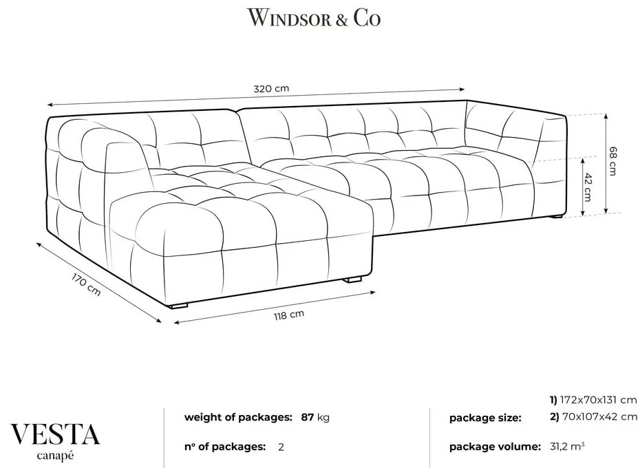 Niebieski aksamitny narożnik Windsor &amp; Co Sofas Vesta, lewostronny