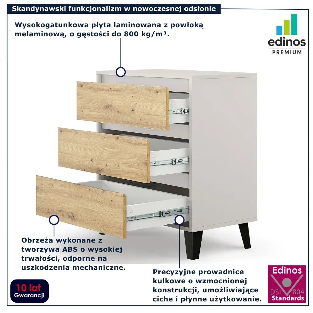 Skandynawska komoda na czarnych nóżkach kaszmir + dąb artisan C2-N07