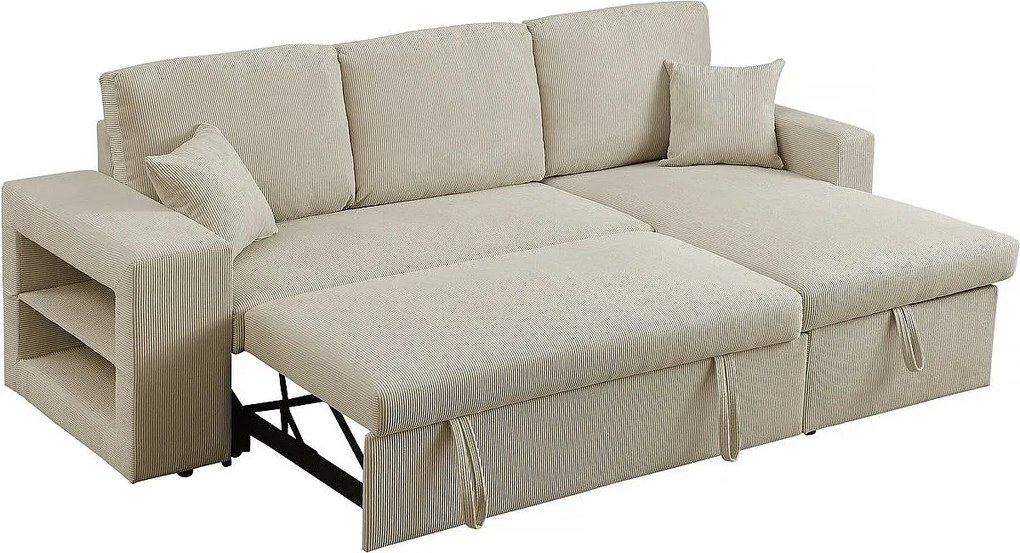 Sztruksowy narożnik rozkładany/odwracany "Axel" - 3-osobowy - Beżowy