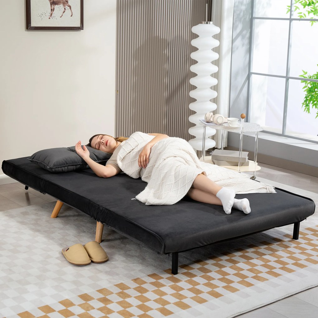 HOMCOM Dwuosobowe sofa do spania, kanapa, która przekształca się w łóżko, regulowane oparcie, pokrycie materiałowe, metalowa rama, szary