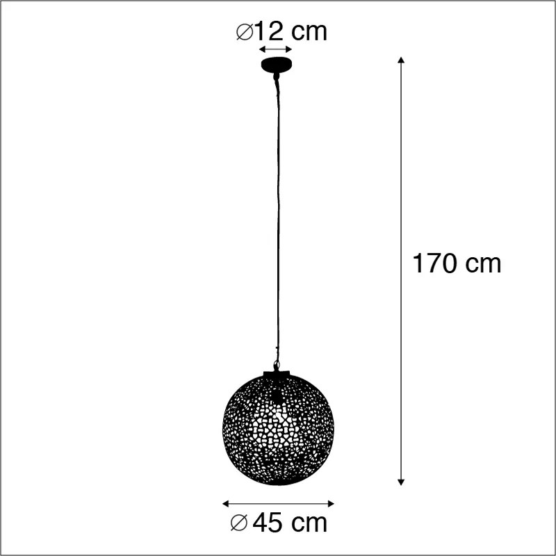 Orientalna lampa wisząca czarna ze złotem 45cm - RadianteKolonialny Oswietlenie wewnetrzne