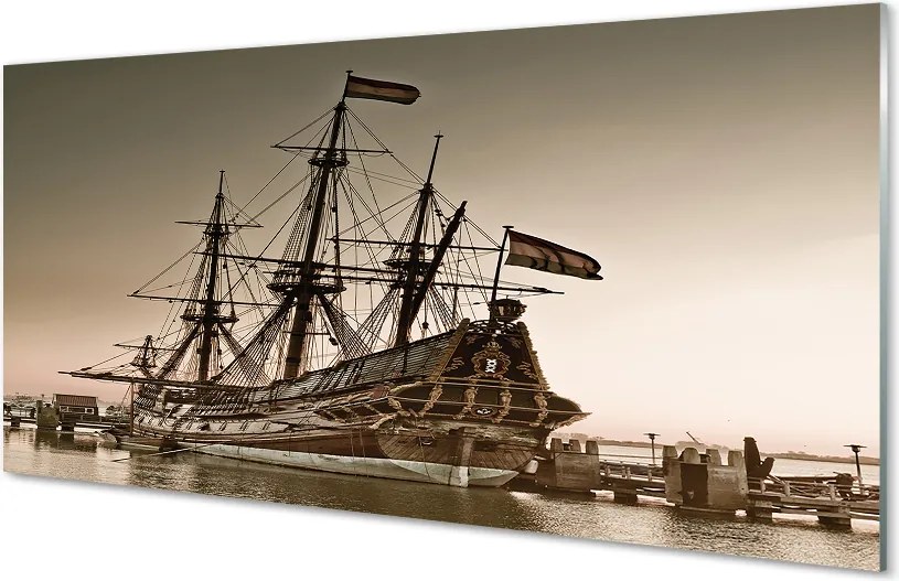 Szkło do Kuchni na Ścianę Zabytkowy Statek na Morzu