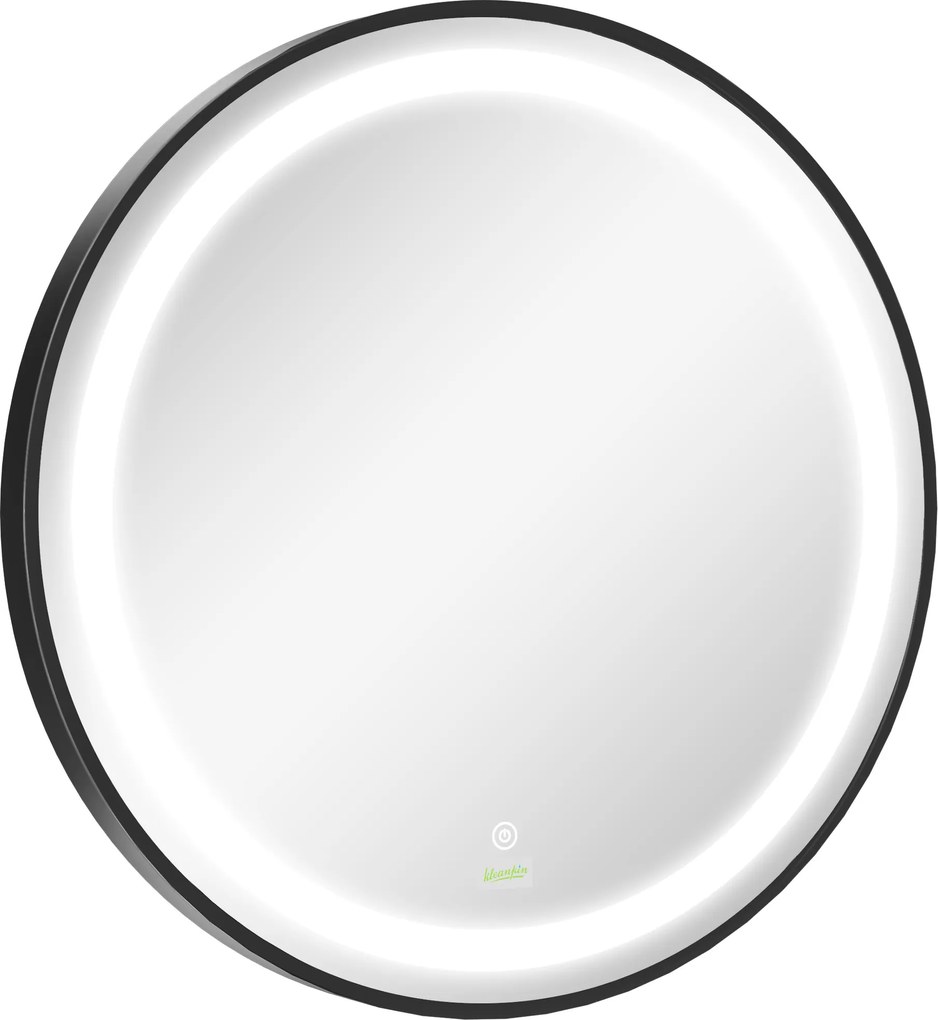 kleankin Lustro Łazienkowe z Oświetleniem LED, Regulowana Jasność, 3 Kolory Światła, Metalowa Rama, Ø60 cm, Czarne