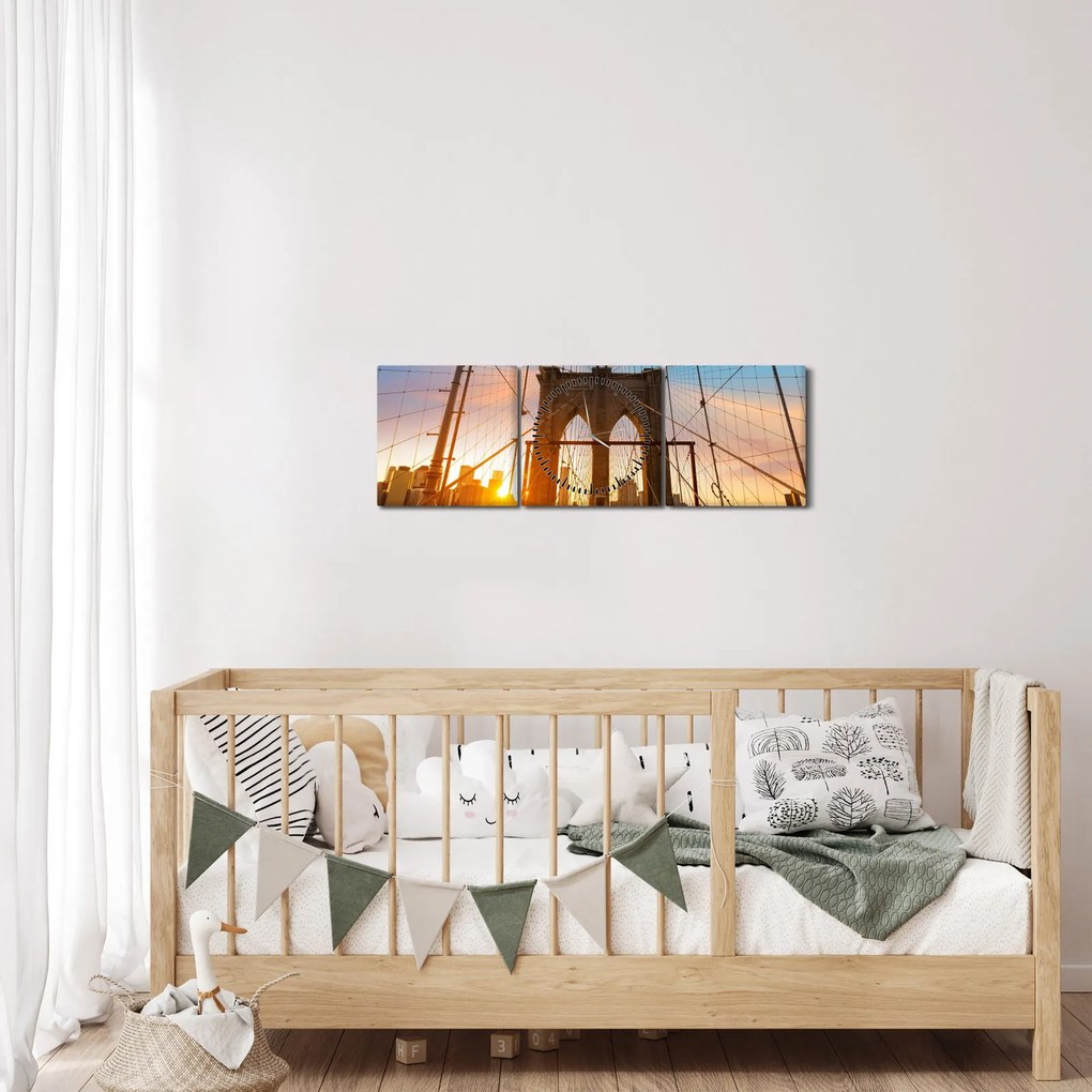Obraz - Brooklyn Bridge, Manhattan, New York (z zegarem) (90x30 cm)