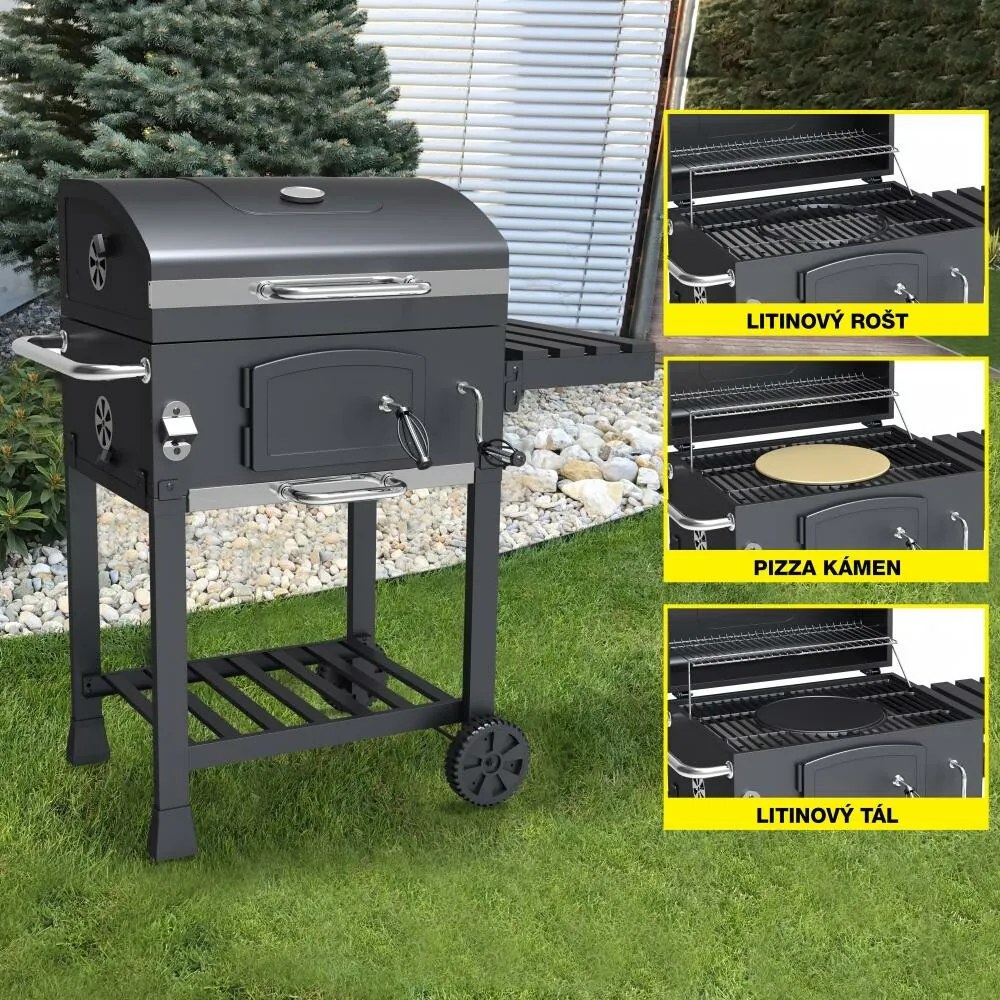 Avenberg Grill wielofunkcyjny BBQ Genius + ruszt żeliwny + kamień do pizzy, 70 x 103 x 105 cm