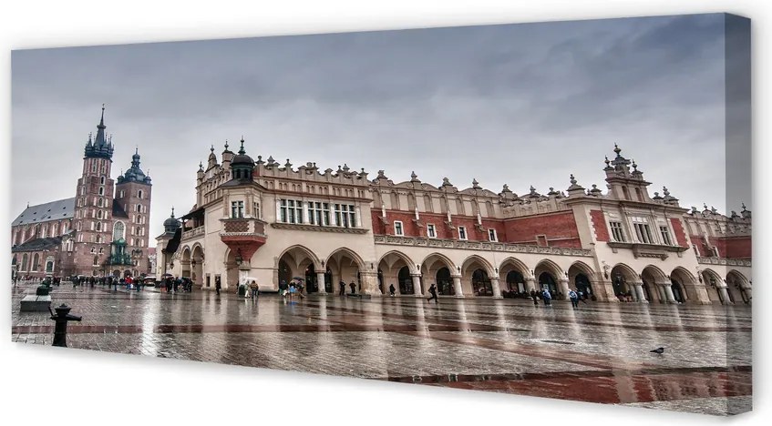 Zdjęcie na płótnie Deszczowy Kraków: Sukiennice i Kościół