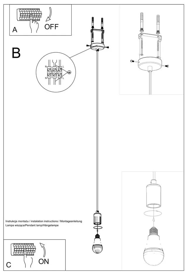 Czarna lampa wisząca Sollux Bombilla