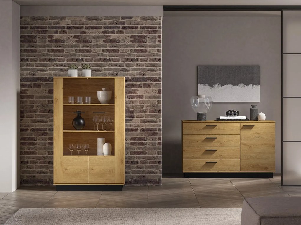 Witryna niska BRONX 2D 92cm dąb/czarna ML MEBLE