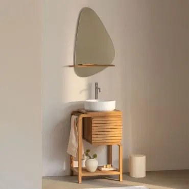 Zestaw Mebli Łazienkowych Bradley Z Drewna Tekowego Okrągły Ceramiczny Biały Ø40 Cm Lenka - Sklum